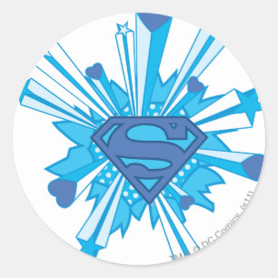 Pegatina Redonda Superman Stylized   Logo de Blue Shield Hearts