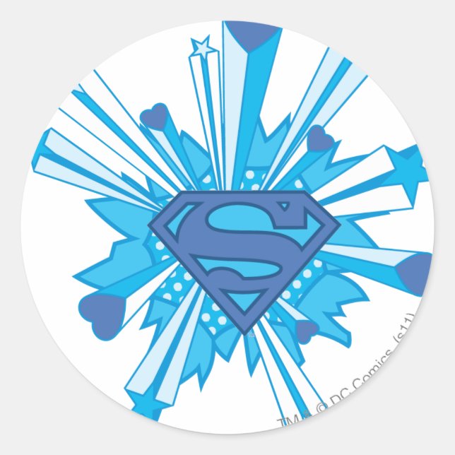 Pegatina Redonda Superman Stylized | Logo de Blue Shield Hearts (Anverso)