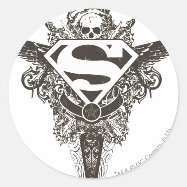 Pegatina Redonda Superman Stylized | Logo de Star and Skull White (Anverso)