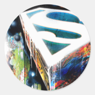 Pegatina Redonda Superman Stylized   Logo del Graffiti Urbano