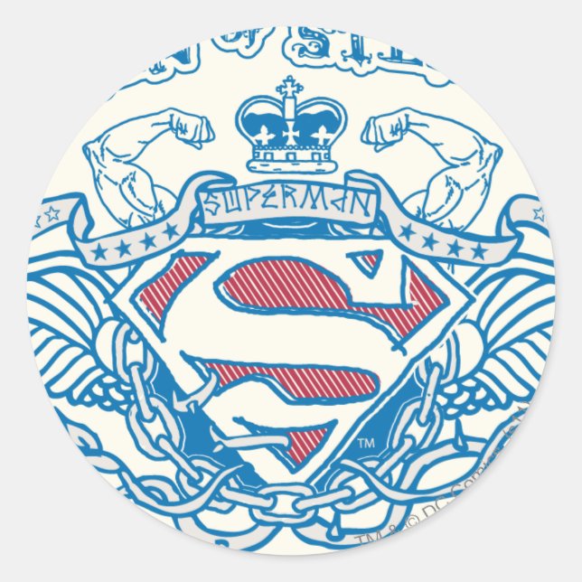 Pegatina Redonda Superman Stylized | Logotipo de Alas y Armas (Anverso)