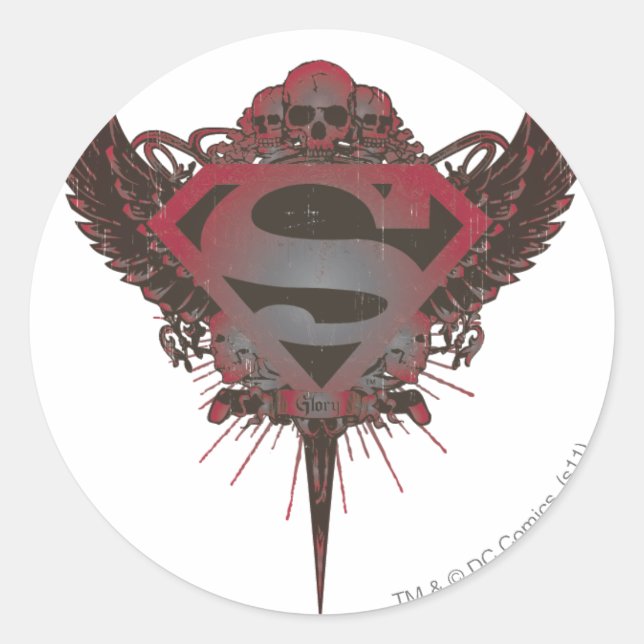 Pegatina Redonda Superman Stylized | Logotipo de cráneo y ala (Anverso)