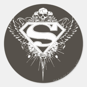 Pegatina Redonda Superman Stylized   Logotipo de fondo marrón oscur