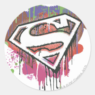 Pegatina Redonda Superman Stylized   Logotipo de inocencia torcida