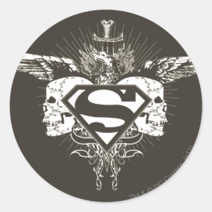Pegatina Redonda Superman Stylized   Logotipo de los cráneos oscuro