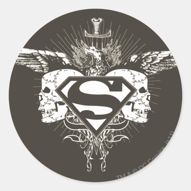 Pegatina Redonda Superman Stylized | Logotipo de los cráneos oscuro (Anverso)