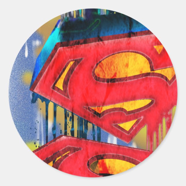 Pegatina Redonda Superman Stylized | Logotipo de pintura con aeroso (Anverso)