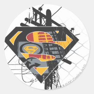 Pegatina Redonda Superman Stylized   Logotipo de Powerlines