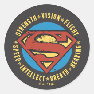 Pegatina Redonda Superman Stylized   Logotipo de vuelo de visión de