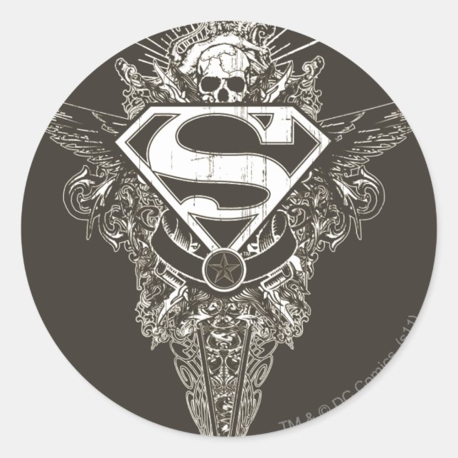 Pegatina Redonda Superman Stylized | Star and Skull Logo (Anverso)