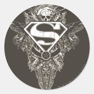 Pegatina Redonda Superman Stylized   Star and Skull Logo