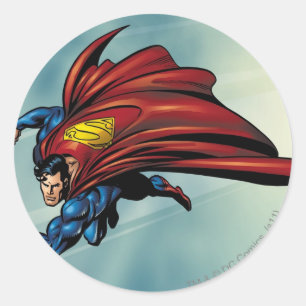 Pegatina Redonda Superman vuela con capa