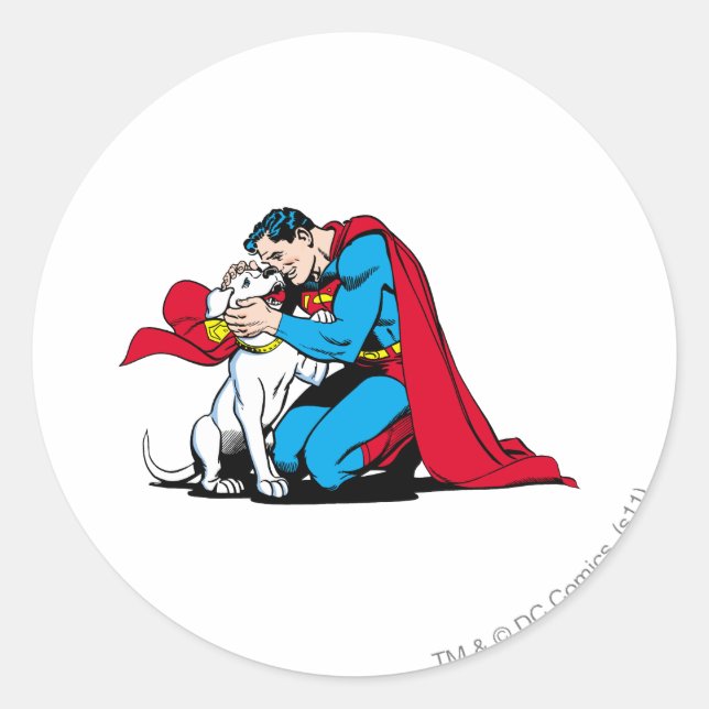 Pegatina Redonda Superman y Krypto (Anverso)
