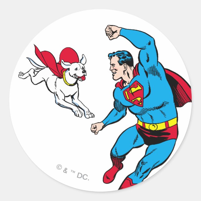 Pegatina Redonda Superman y Krypto 2 (Anverso)