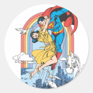 Pegatina Redonda Superman y Lois en amarillo