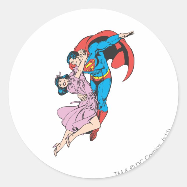 Pegatina Redonda Superman y Lois en rosa (Anverso)