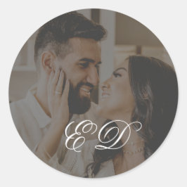 Pegatina Redonda Superposición de foto de monograma de caligrafía c