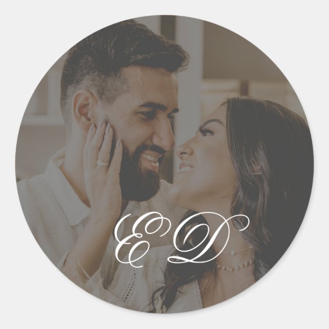 Pegatina Redonda Superposición de foto de monograma de caligrafía c (Anverso)