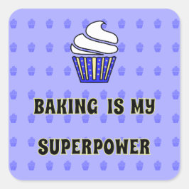 Pegatina Redonda Superpotencia de horneado de quequitos azules