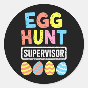 Pegatina Redonda Supervisor de caza de huevos de pascua Conejo Cone