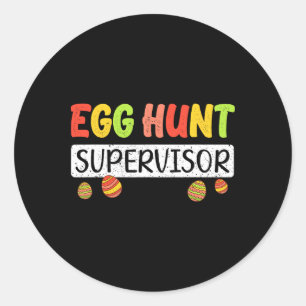 Pegatina Redonda Supervisor de la caza de huevos que coincide con l