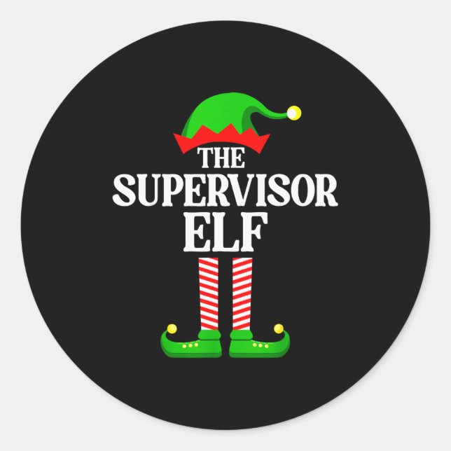 Pegatina Redonda Supervisor Elf Family Matching Group Funny Christm (Anverso)