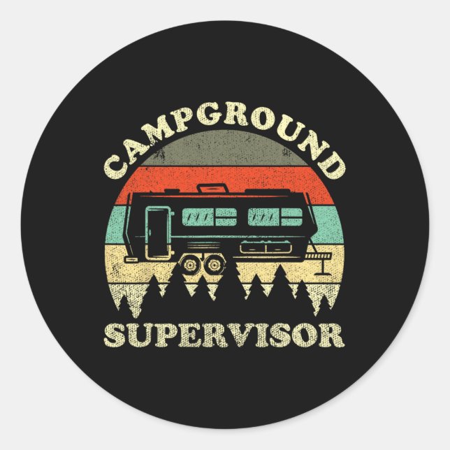 Pegatina Redonda Supervisores de Camping Familiar Campamento Esposo (Anverso)
