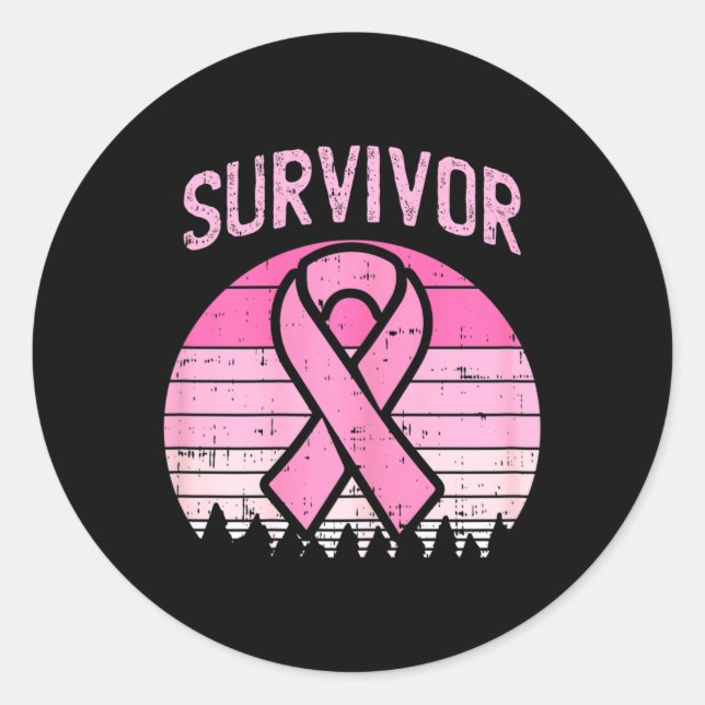 Pegatina Redonda Superviviente Cáncer de Mama Retro Conciencia de C (Anverso)