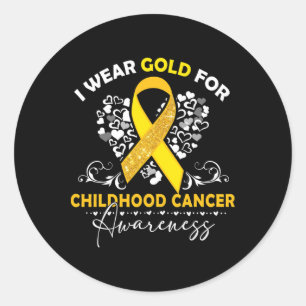 Pegatina Redonda Superviviente de cáncer infantil Llevo oro Cinta d