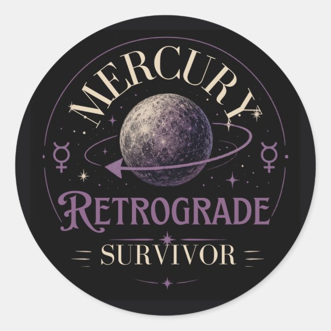 Pegatina Redonda Superviviente de Mercurio retrógrado (Anverso)