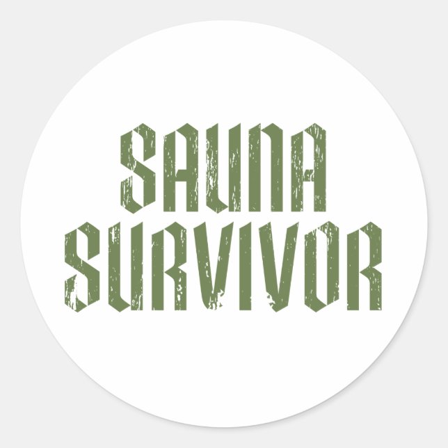 Pegatina Redonda Superviviente de sauna 05 (Anverso)