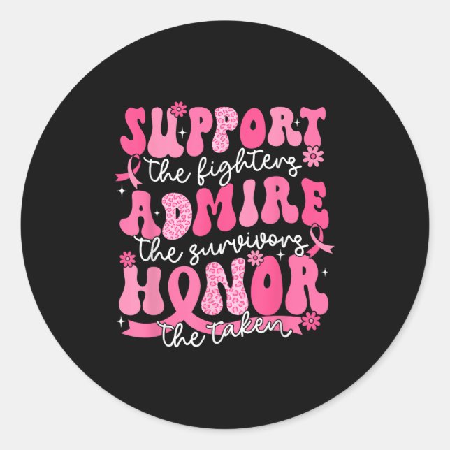 Pegatina Redonda Support Admire Honor Breast Awareness Warri (Anverso)