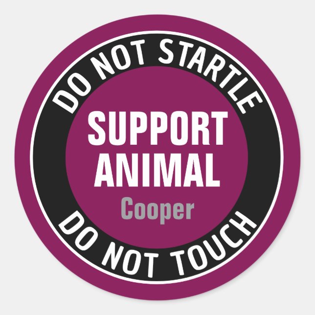 Pegatina Redonda Support Animal DO NOT STARTLE OR TOUCH Custom Text (Anverso)