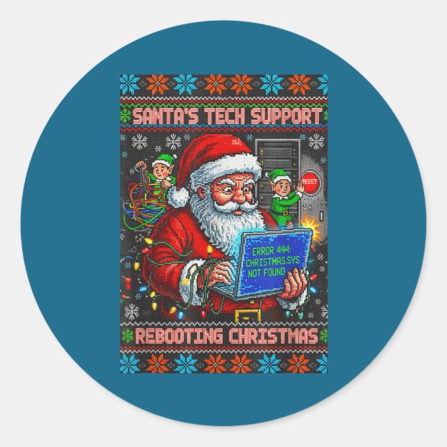 Pegatina Redonda Support s Tech Santa Ugly Rebooting (Anverso)