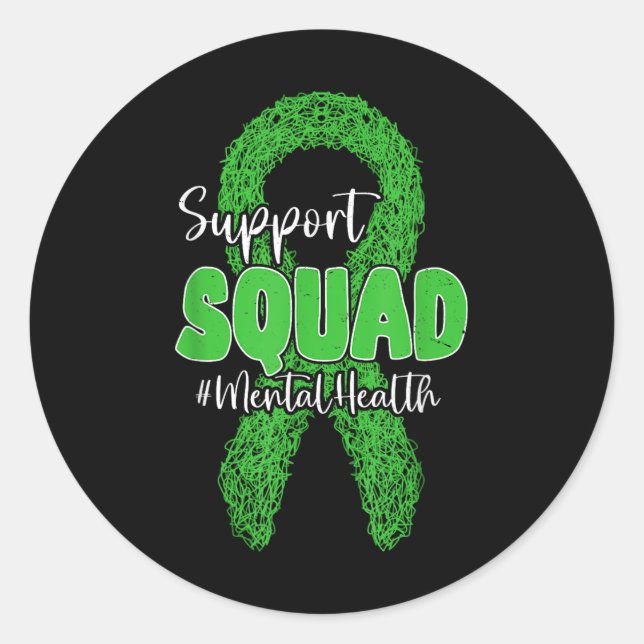 Pegatina Redonda Support Squad Mental Health Awareness Lime Green R (Anverso)