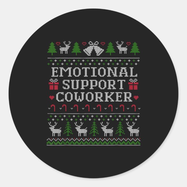 Pegatina Redonda Suprt Coworker Retro Ugly Christmas Saying Quote  (Anverso)