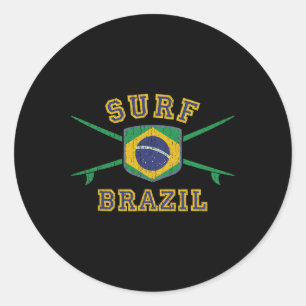 Pegatina Redonda Surf Brasil Bandera Vintage Brasil Tablas de Surf
