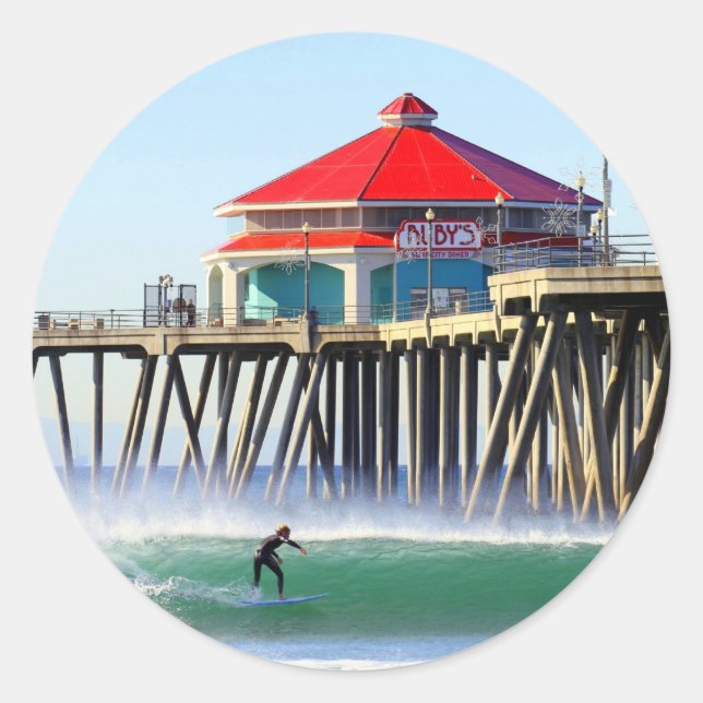 Pegatina Redonda Surf City (Anverso)