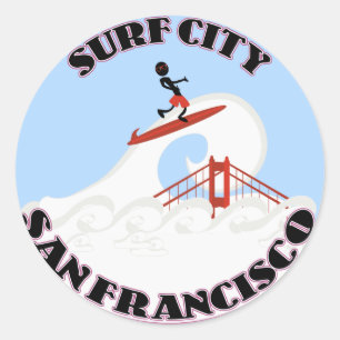 Pegatina Redonda Surf City San Francisco