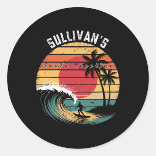 Pegatina Redonda Surf de playa de Sullivan's South Carolina
