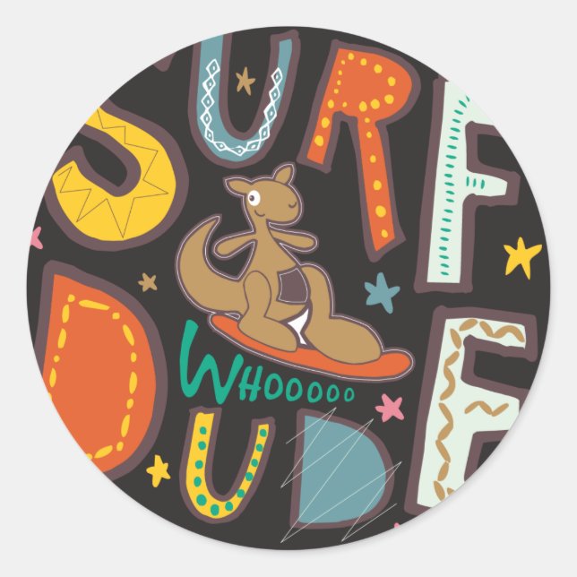 Pegatina Redonda Surf Dude (Anverso)