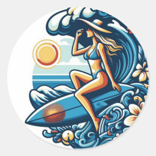 Pegatina Redonda Surf femenino