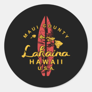 Pegatina Redonda Surf hawaiano lahaina maui en las islas hawaianas