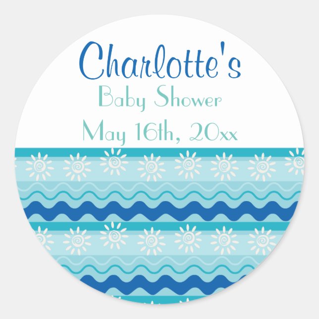 Pegatina Redonda Surf 'N Sun Nautical Baby Shower (Anverso)