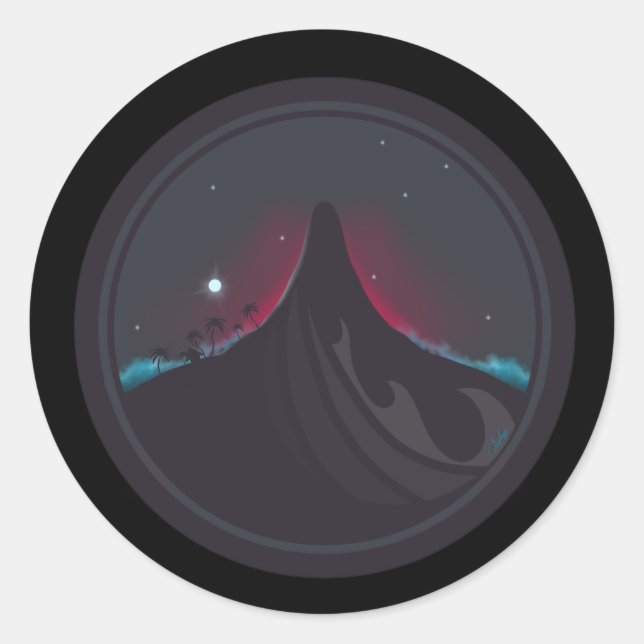 Pegatina Redonda Surf nocturno de Hawái (Anverso)