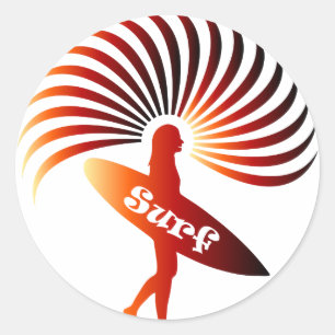 Pegatina Redonda surf surf surf surf board wave sun beach
