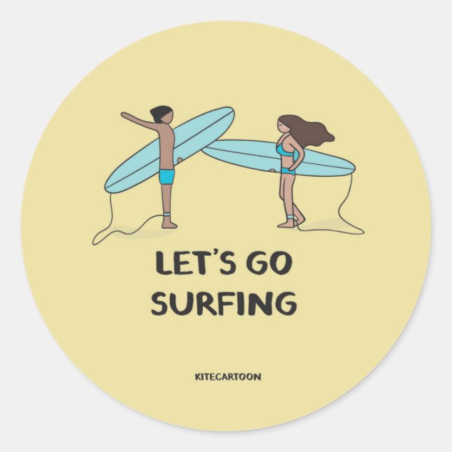 Pegatina Redonda Surf/Surf - Vamos a surfear (Anverso)