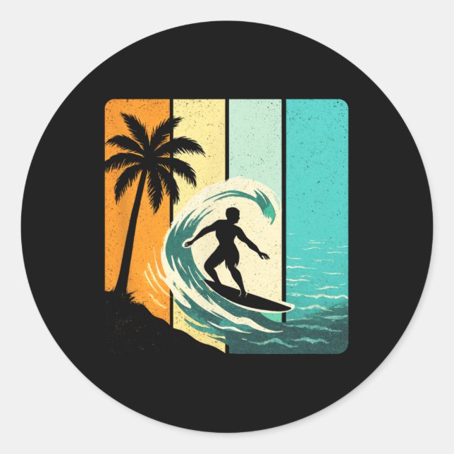 Pegatina Redonda Surf - Verano de Surf Vintage  (Anverso)