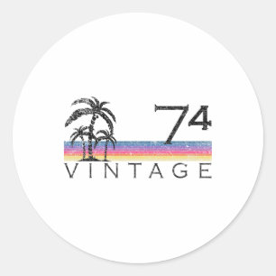Pegatina Redonda Surf vintage retro 1974 Surf océano Pacífico 50º