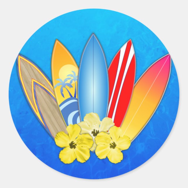 Pegatina Redonda Surfboard E Hibiscus (Anverso)